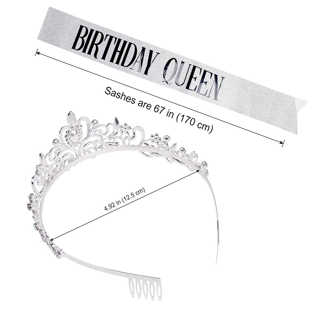 COCIDE Birthday Silver Tiara and Crowns Kit - Silver Tiara, Crown, Sash, Rhinestone Headband, Glitter Sash for Women & Girls Birthday Party Decorations
