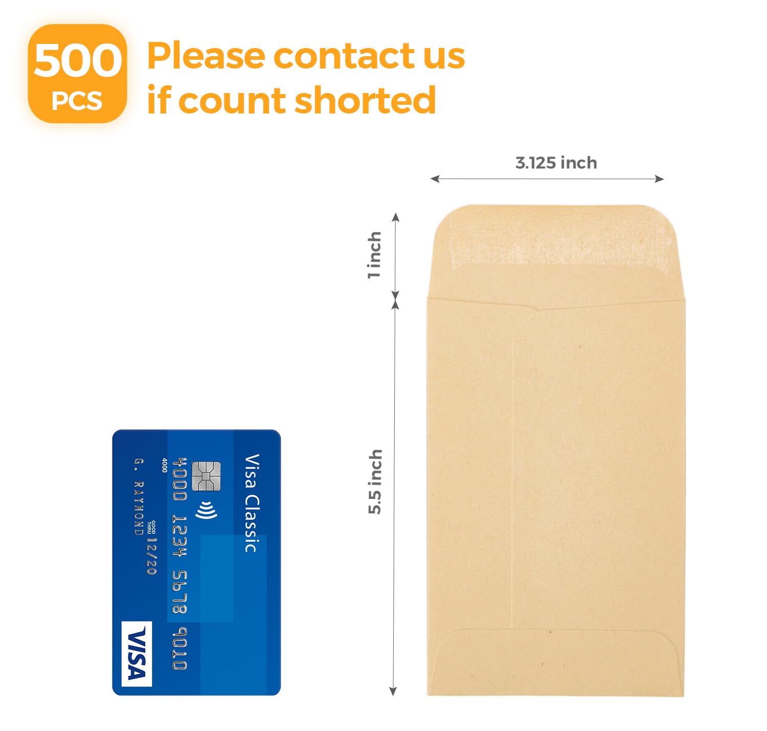 ACSTEP 500 Pack Coin and Small Parts Envelopes #1 Tip Envelope 2-1/4 X3-1/2 Mini Envelope with Gummed Flap for Home, Garden or Office Use(Black)