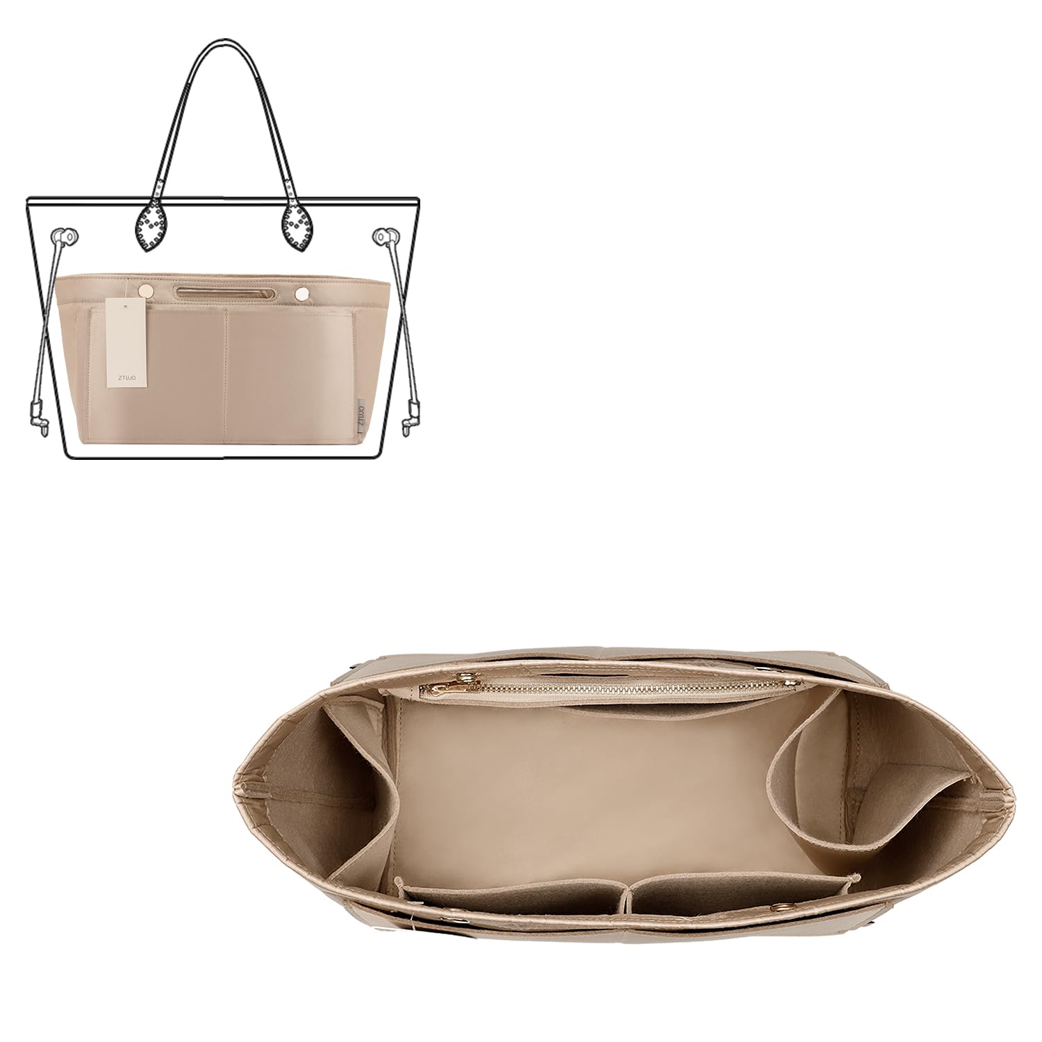ZTUJO Purse Organizer Insert For Handbag & Tote Shaper,Tote Bag Organizer Insert For Speedy Neverful, 6 Sizes(Small, Silky Brown)