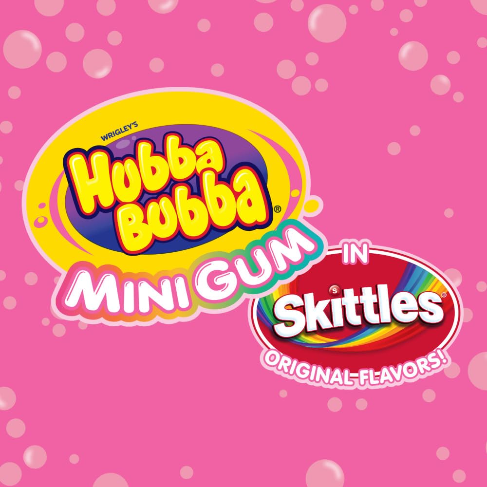 HUBBA BUBBA Minis SKITTLES Flavored Sugar Free Gum, Bubble Gum Packs, Candy Bulk, Resealable Bulk Bag