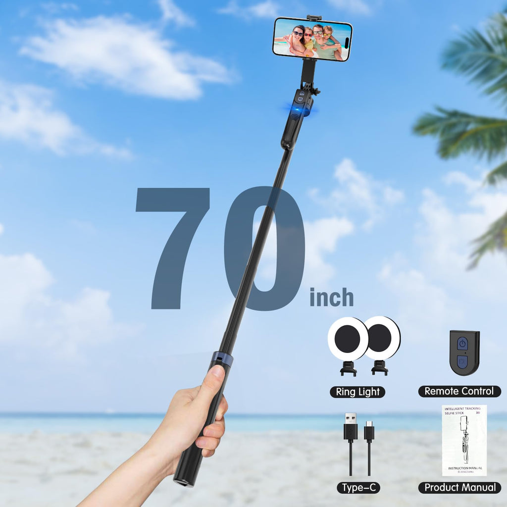 Auto Face Tracking Tripod 360 Rotation with Stand,Android and iPhone Tripod Holder with Remote and Gesture Control, No App,Built-in Tracking Camera Selfie Stick for Vlog Video Recording Tiktok