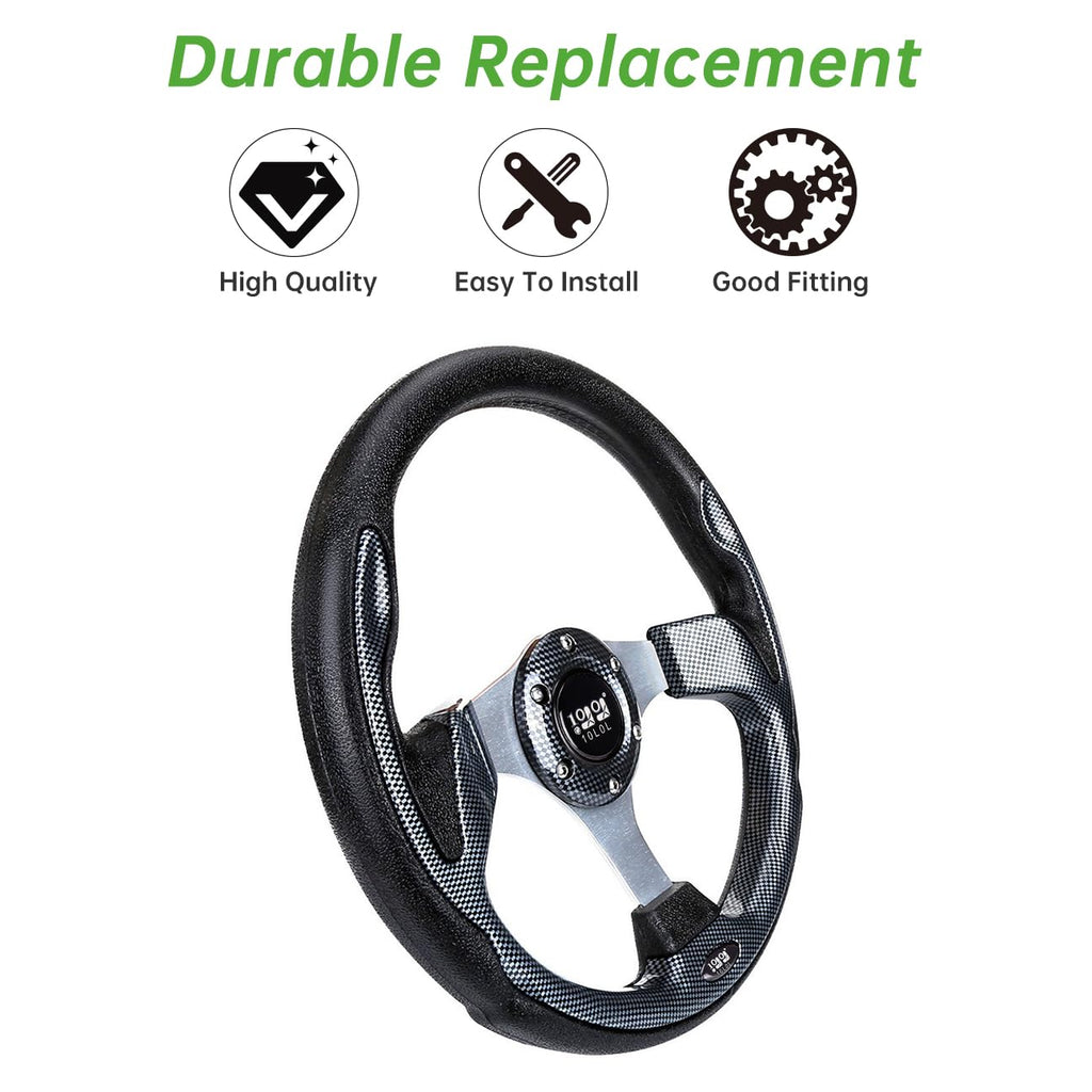 10L0L Golf Cart Steering Wheel, 13' Universal Fit for EZGO TXT/RXV, Club Car DS/Precedent, Yamaha G2-G29 (Carbon Black)