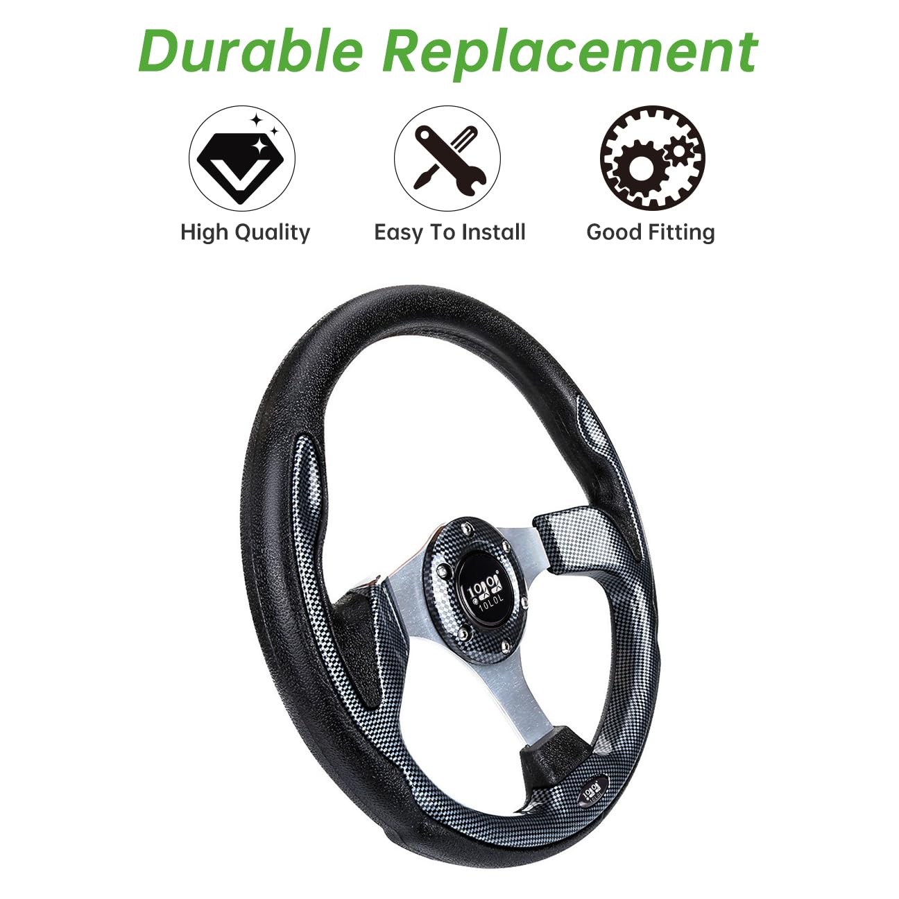 10L0L Golf Cart Steering Wheel, 13' Universal Fit for EZGO TXT/RXV, Club Car DS/Precedent, Yamaha G2-G29 (Carbon Black)