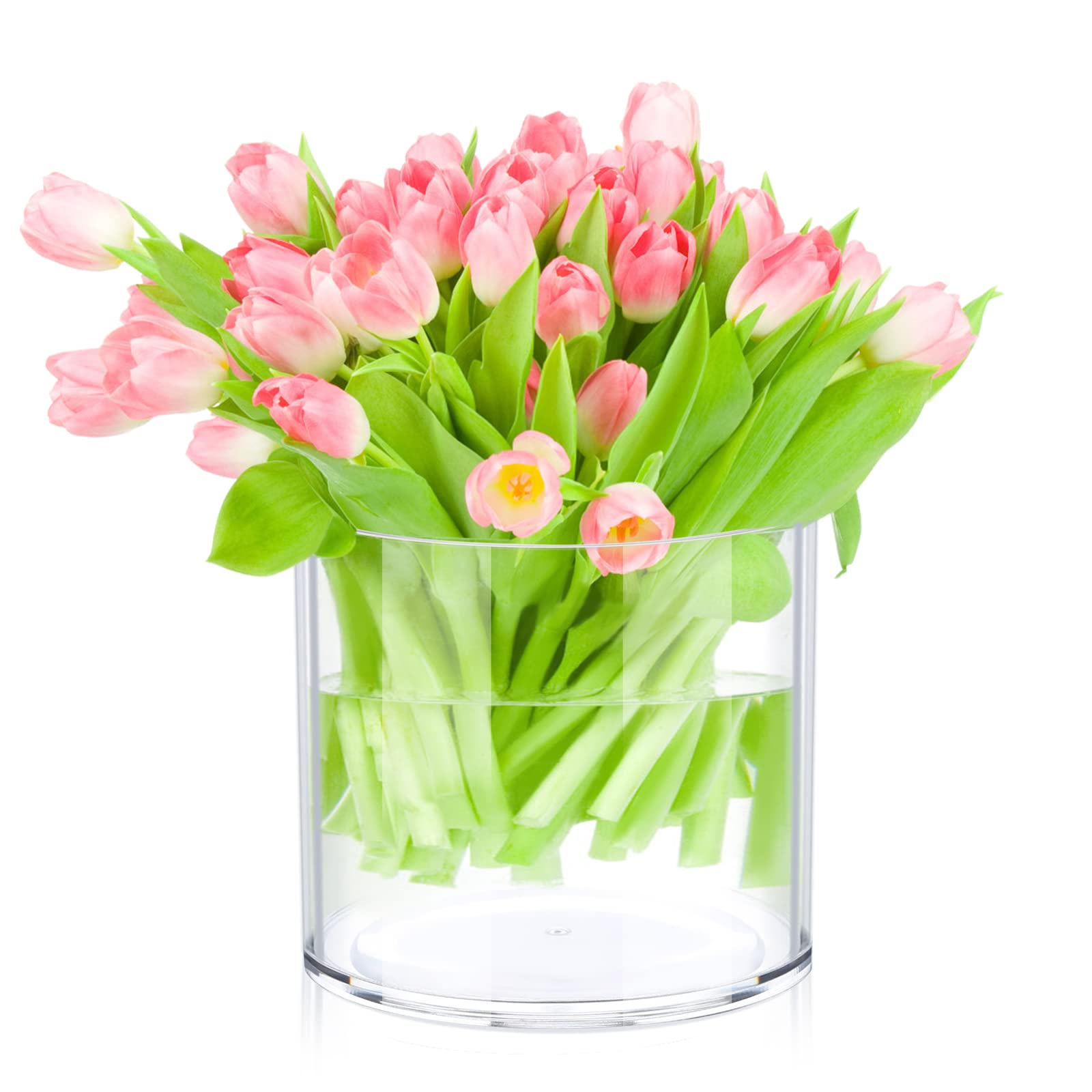 Flower Clear Vase Centerpiece for Home, Wedding Party, Plastic Clear Cylinder Wide for Flowers, Decorative Wide Mouth Vase for Decor (6'' W*8'' H)