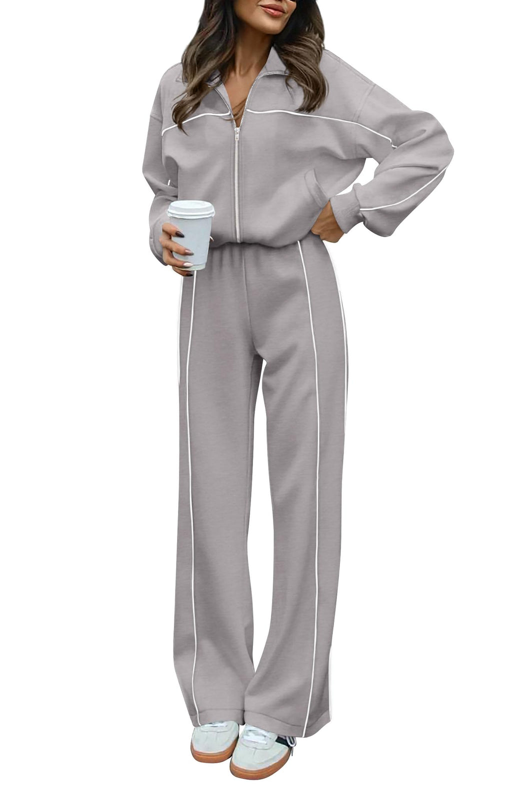 BTFBM Women's Two Piece Tracksuit Fall 2026 Long Sleeve Zip Up Sweatshirt Long Pants Outfits Jogger Sweatsuit Sets