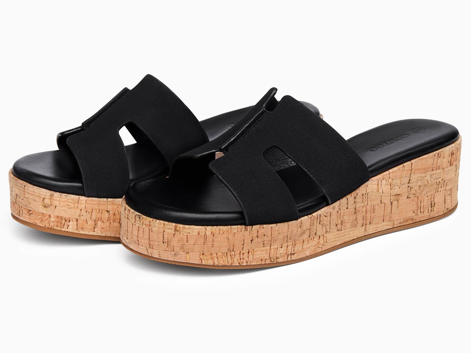 Coutgo Women's Platform Wedge Sandals Open Toe Slip On Slides Cork Heeled Cutout Comfortable Summer Shoes