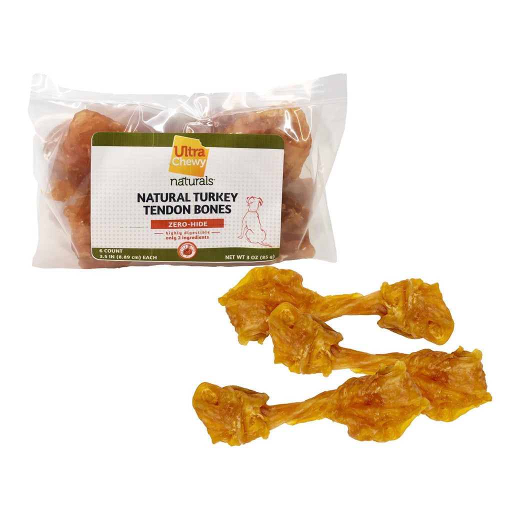 Ultra Chewy Turkey Tendon Knotted Bones for Dogs - Premium All-Natural, Hypoallergenic, Long-Lasting Dog Chew Treat, Easy to Digest - Ingredient Sourced from USA (3.5 Inch - 4 Pack)