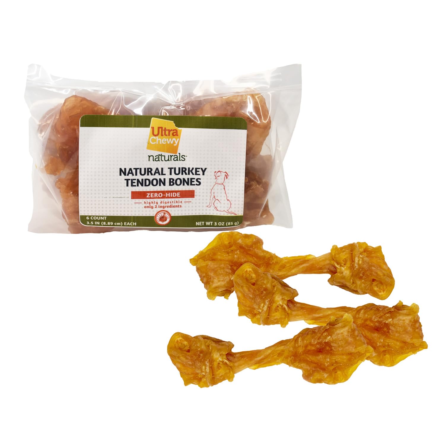 Ultra Chewy Turkey Tendon Knotted Bones for Dogs - Premium All-Natural, Hypoallergenic, Long-Lasting Dog Chew Treat, Easy to Digest - Ingredient Sourced from USA (3.5 Inch - 4 Pack)