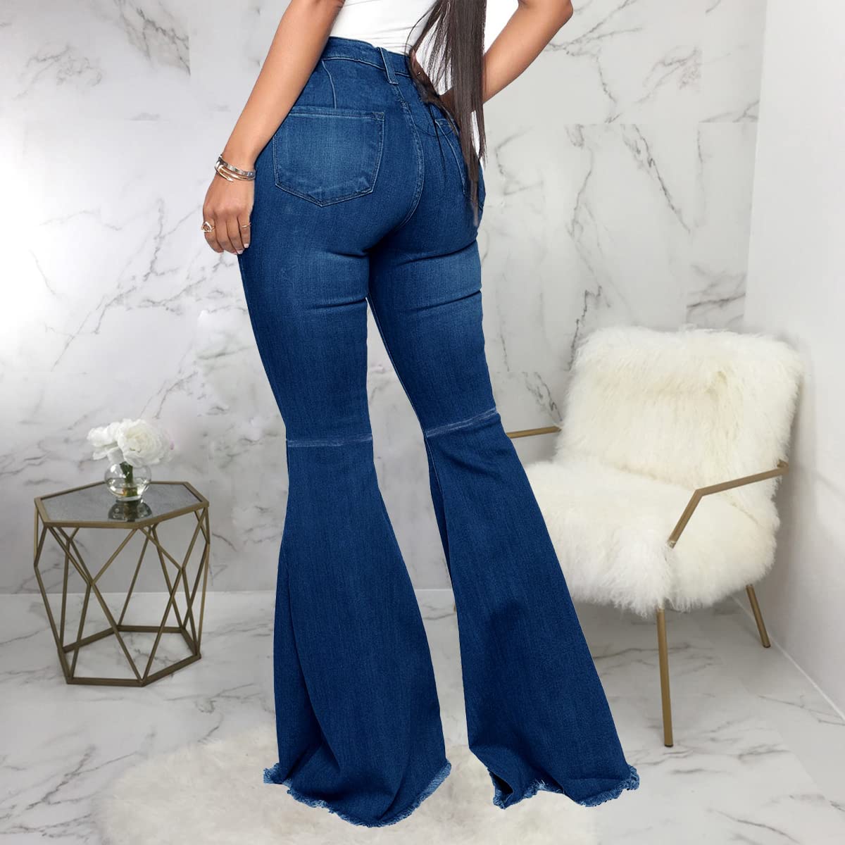 Bell Bottom Jeans for Women Ripped High Waisted Classic Flared Denim Pants