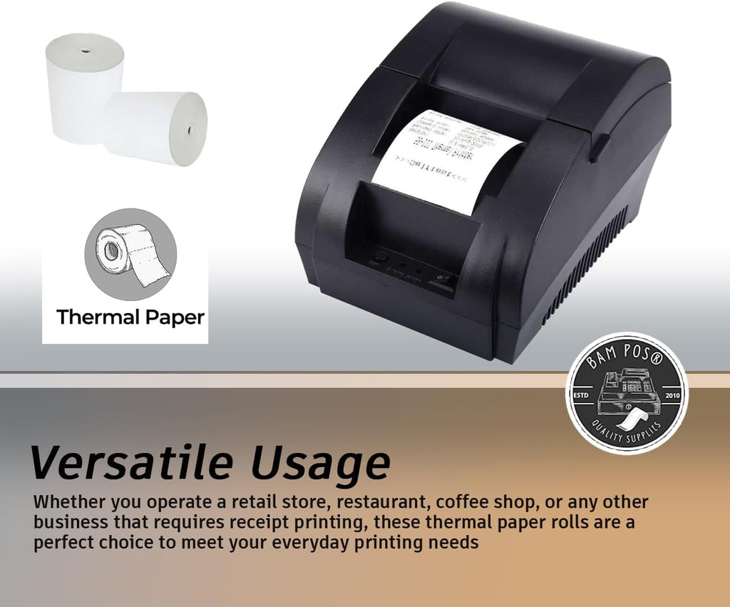 BAM POS 3 1/8" x 190' Thermal Receipt Paper Rolls For Most POS Systems and Receipt Printers, Compatible With Clover Station, Square Station, Toast Station, TM-T88, TSP Series (30 Rolls)