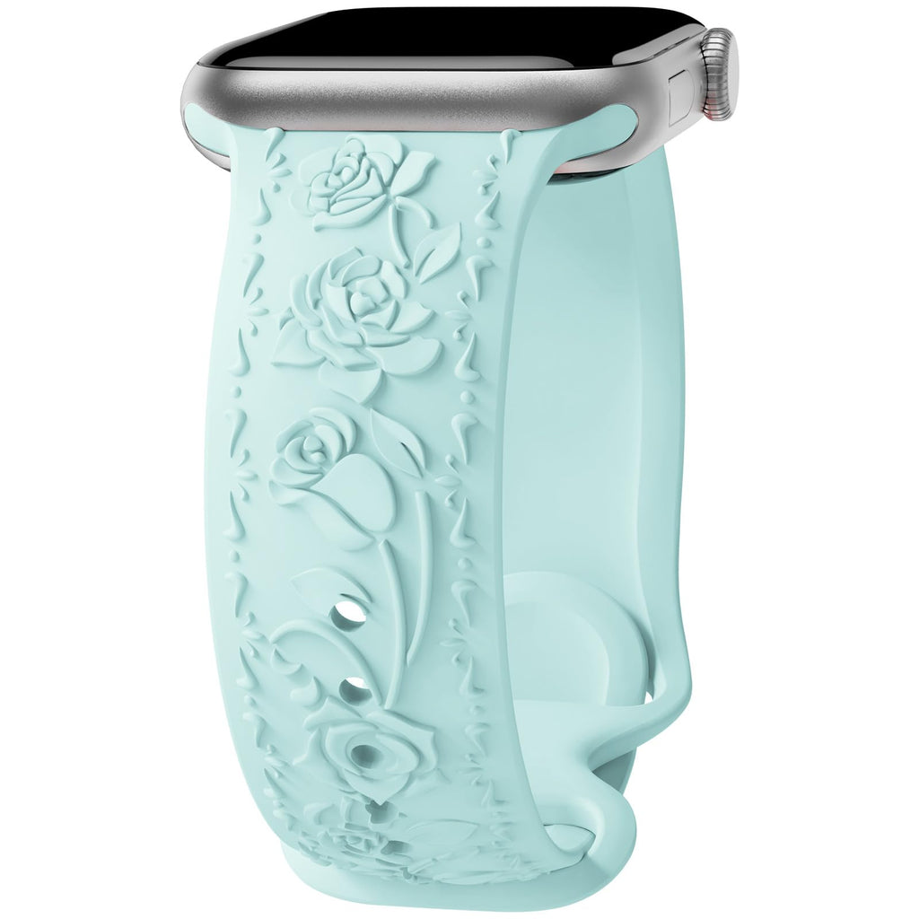 Floral Engraved Band Compatible with Apple Watch Band 40mm 41mm 38mm 42mm 44mm 45mm 46mm 49mm Women, Soft Silicone Cute Embossed Flower Strap for iWatch Band Series SE Ultra 11 10 9 8 7 6 5 4 3 2 1