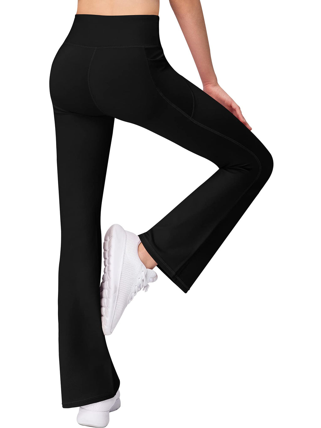 AENLLEY Girl Yoga Flare Wide Leg Tummy Control Stretchy Pants for Causal with Pockets 3 Pack