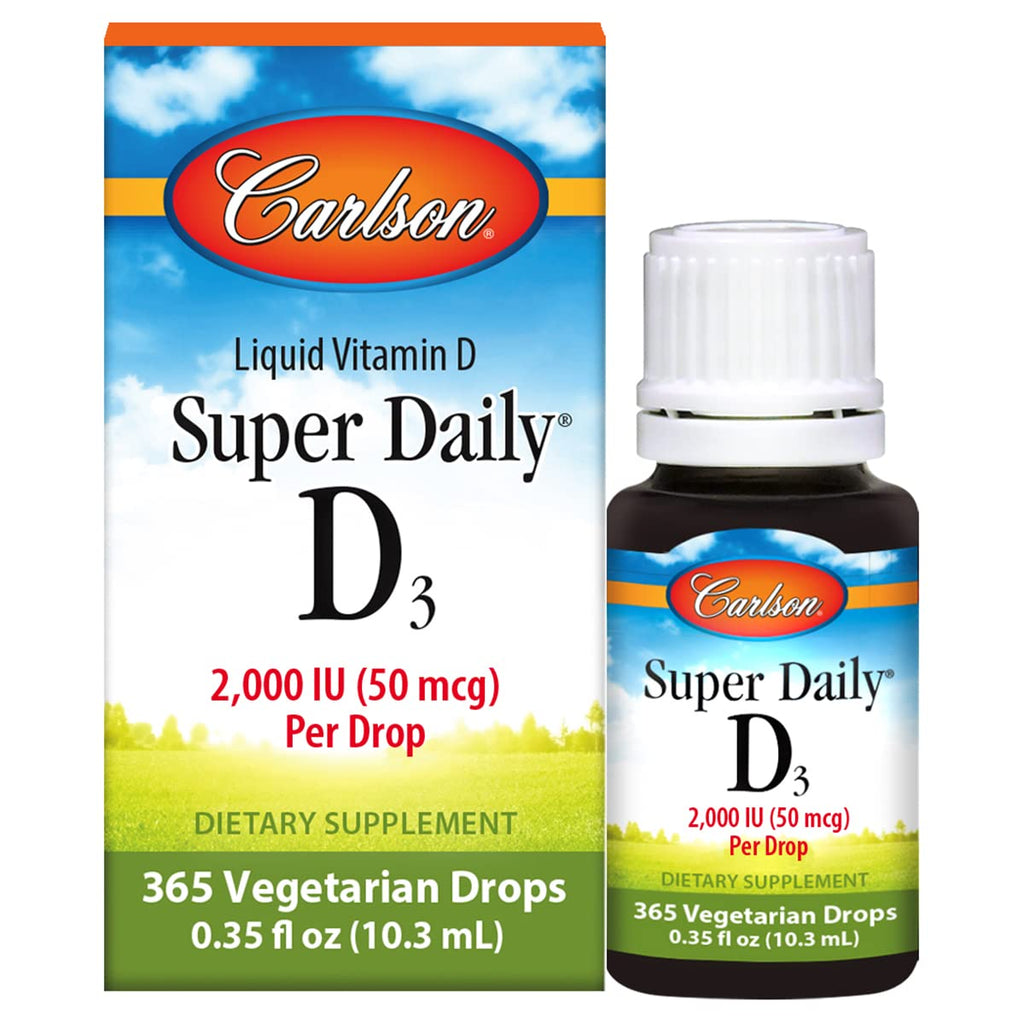 Carlson - Super Daily D3 5,000 IU (125 mcg) per Drop, Vitamin D Drops, Immune Support, Heart Health, Liquid Vitamin D3, Unflavored, 90 Drops