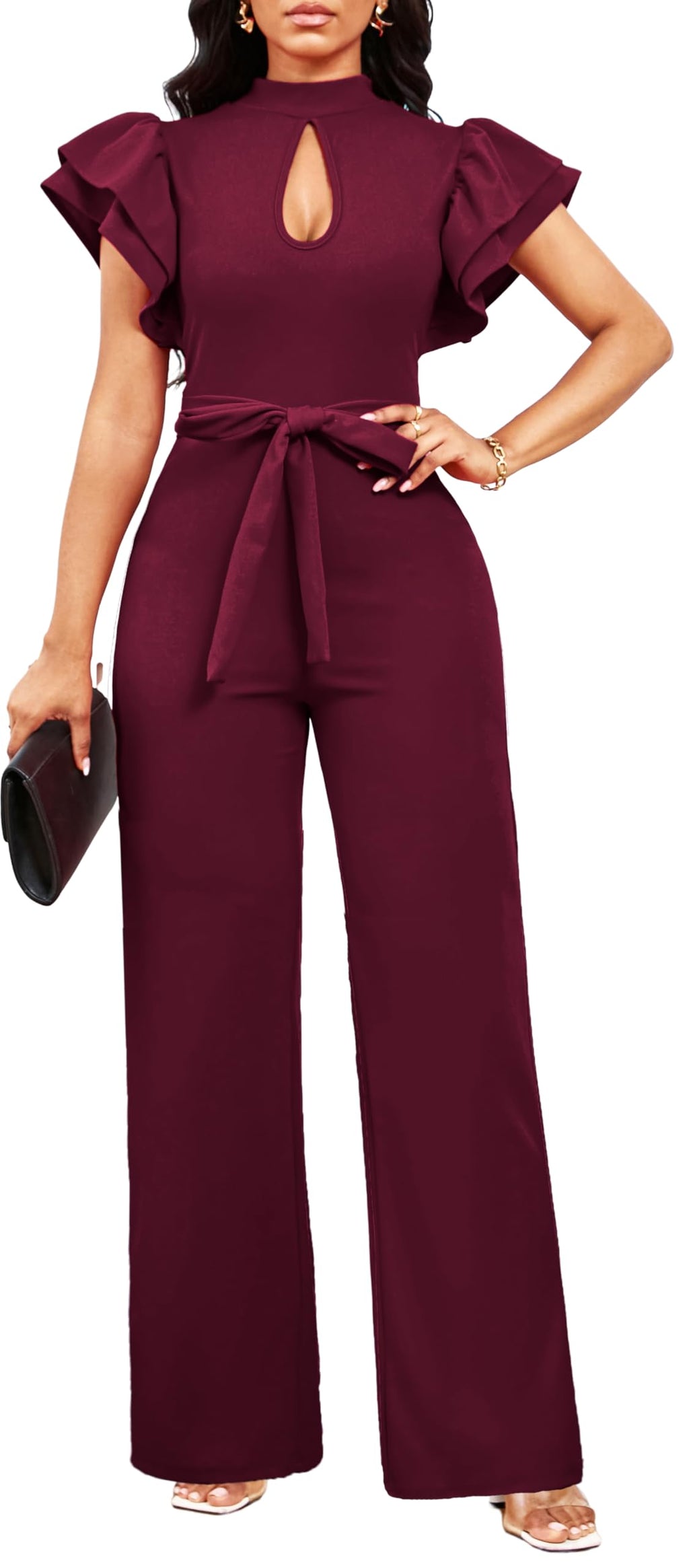 SxClub Elegant Jumpsuits for Women Dressy Formal Casual Long Straight Pants Business Jumpsuit