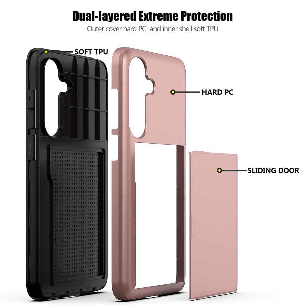Nvollnoe for Samsung Galaxy S25 Case with Card Holder Dual Layer Heavy Duty Protective Case Hidden Card Slot Slim Wallet Cover for Samsung S25 6.2''(Black)