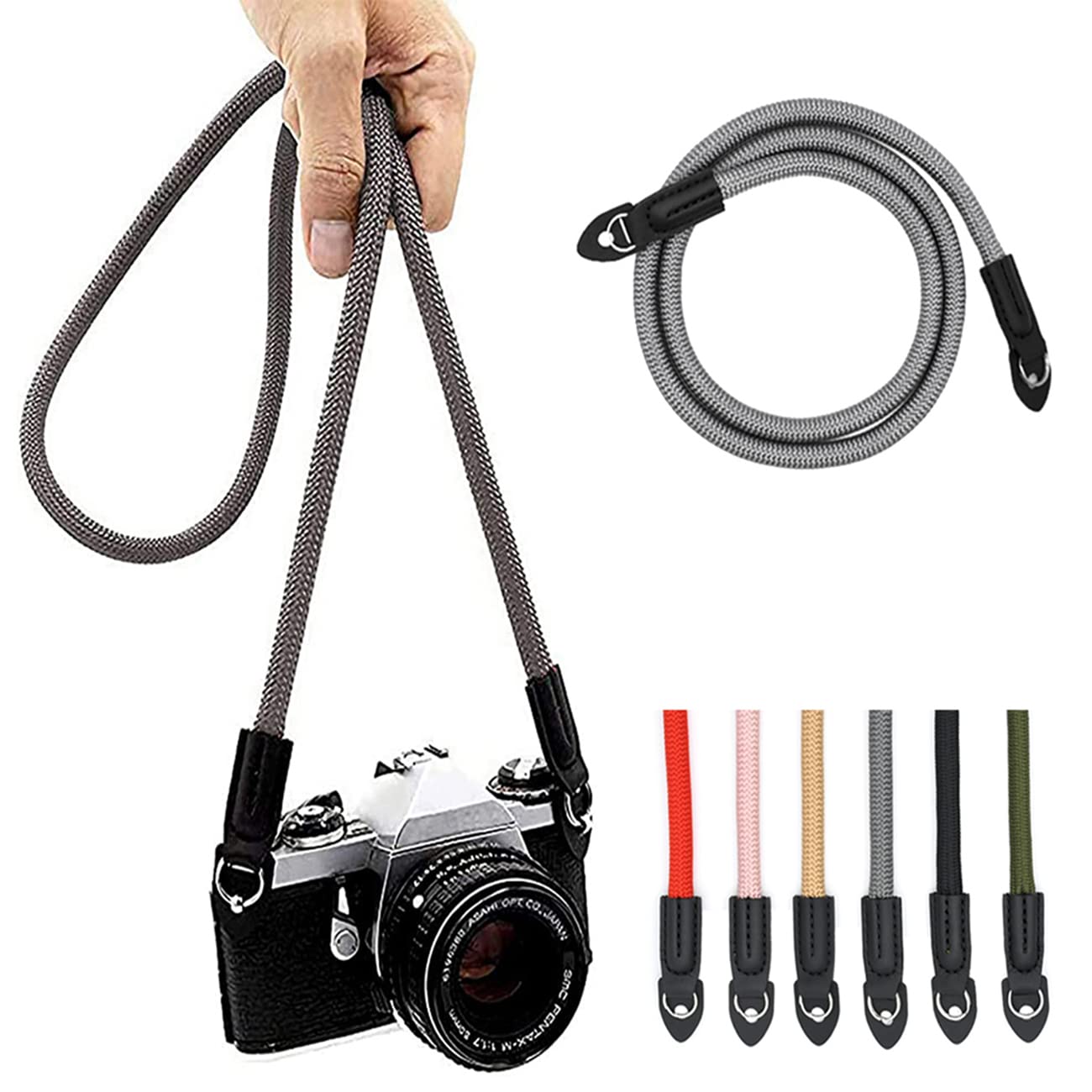 Camera Strap Vintage 100cm Nylon Climbing Rope Camera Neck Shoulder Strap for Micro Single and DSLR Camera.(Black)