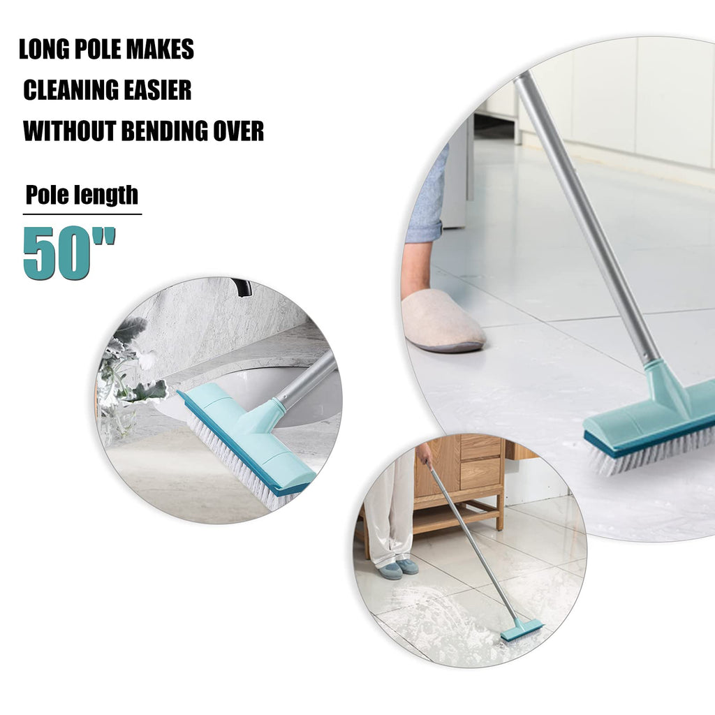 BOOMJOY Floor Scrub Brush with 57" Long Handle, 12" Wide Head, 2 in 1 Scrape and Brush, Stiff Bristle for Cleaning Bathroom, Patio, Kitchen, Tile, Wall and Deck