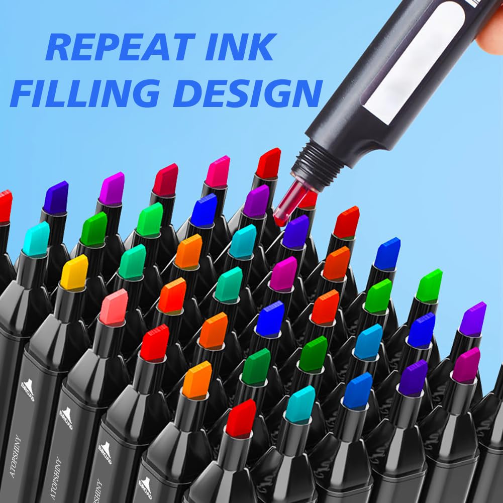 ATOPSHINY Alcohol Markers 262 Colors Drawing Pens Set Dual Tip Permanent Art Markers for Kids and Adult Gifts -262 Black shell Refillable