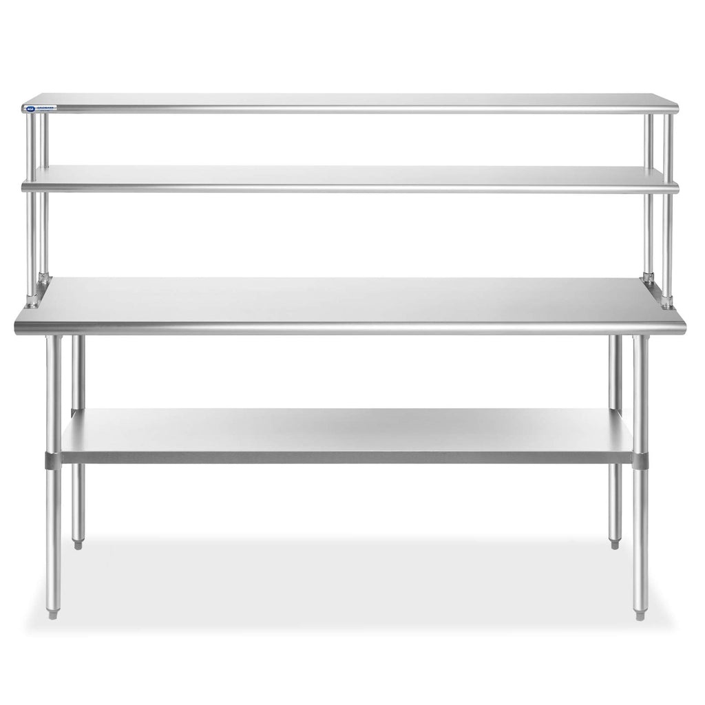 GRIDMANN NSF Stainless Steel Commercial Kitchen Prep & Work Table Plus A 2 Tier Shelf - 60 in. x 12 in.
