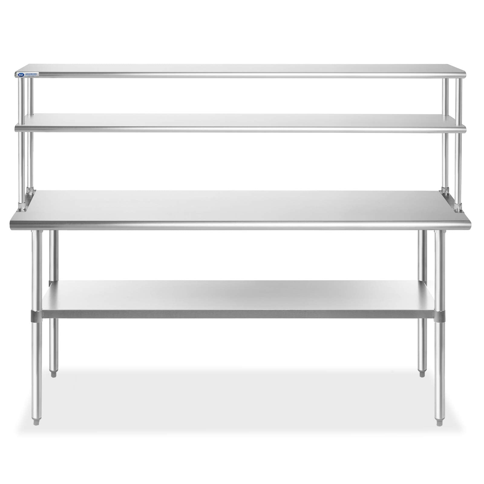 GRIDMANN NSF Stainless Steel Commercial Kitchen Prep & Work Table Plus A 2 Tier Shelf - 60 in. x 12 in.
