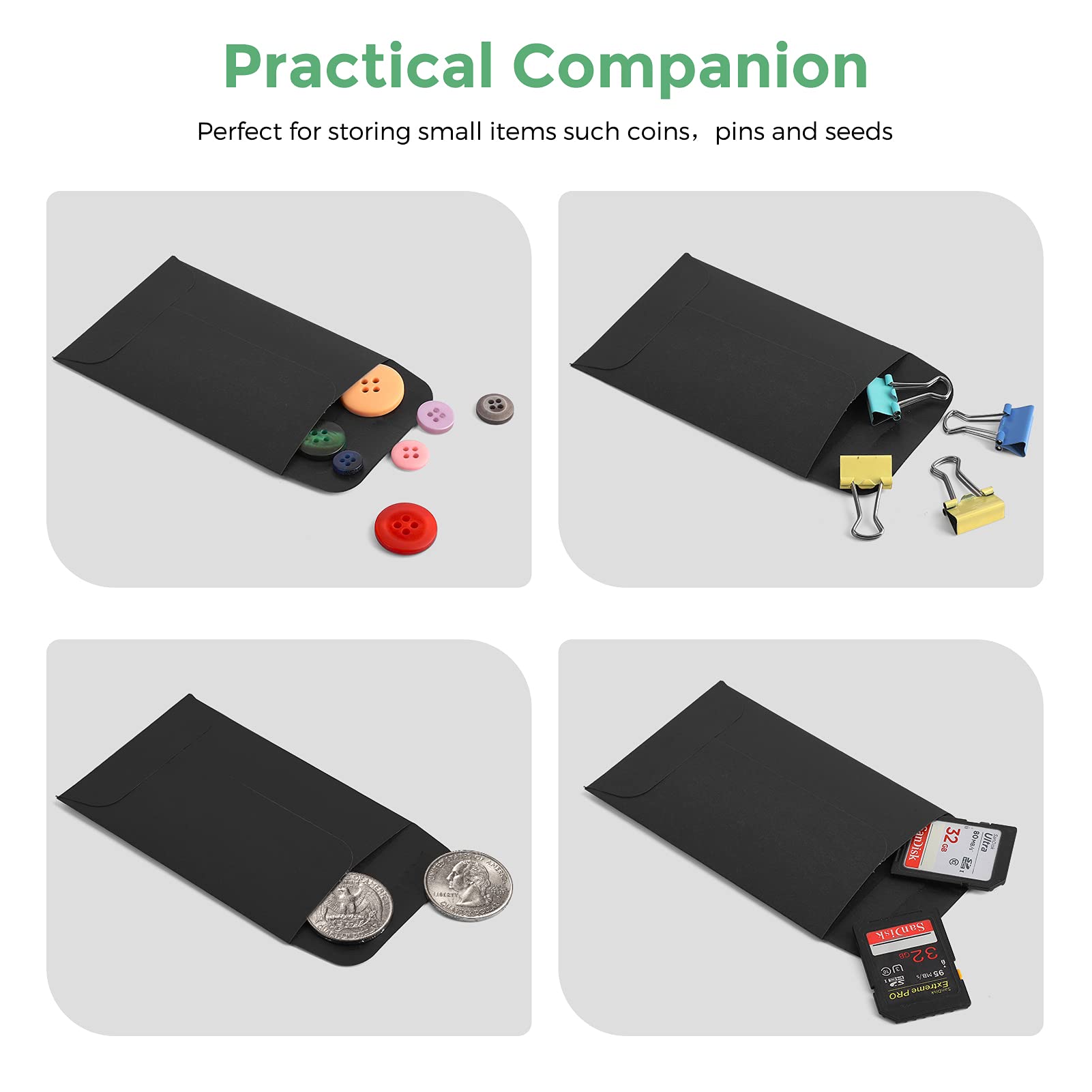ACSTEP 500 Pack Coin and Small Parts Envelopes #1 Tip Envelope 2-1/4 X3-1/2 Mini Envelope with Gummed Flap for Home, Garden or Office Use(Black)