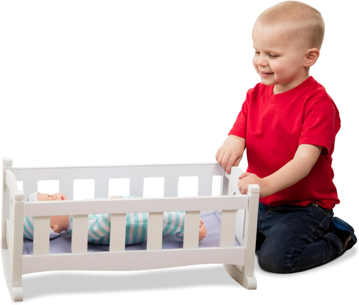 Melissa & Doug Wooden Play Cradle for Dolls - Baby Doll Crib and Baby Doll Bed with Mattress, Doll Accessories for Pretend Play and Stuffed Animals, Ages 3+