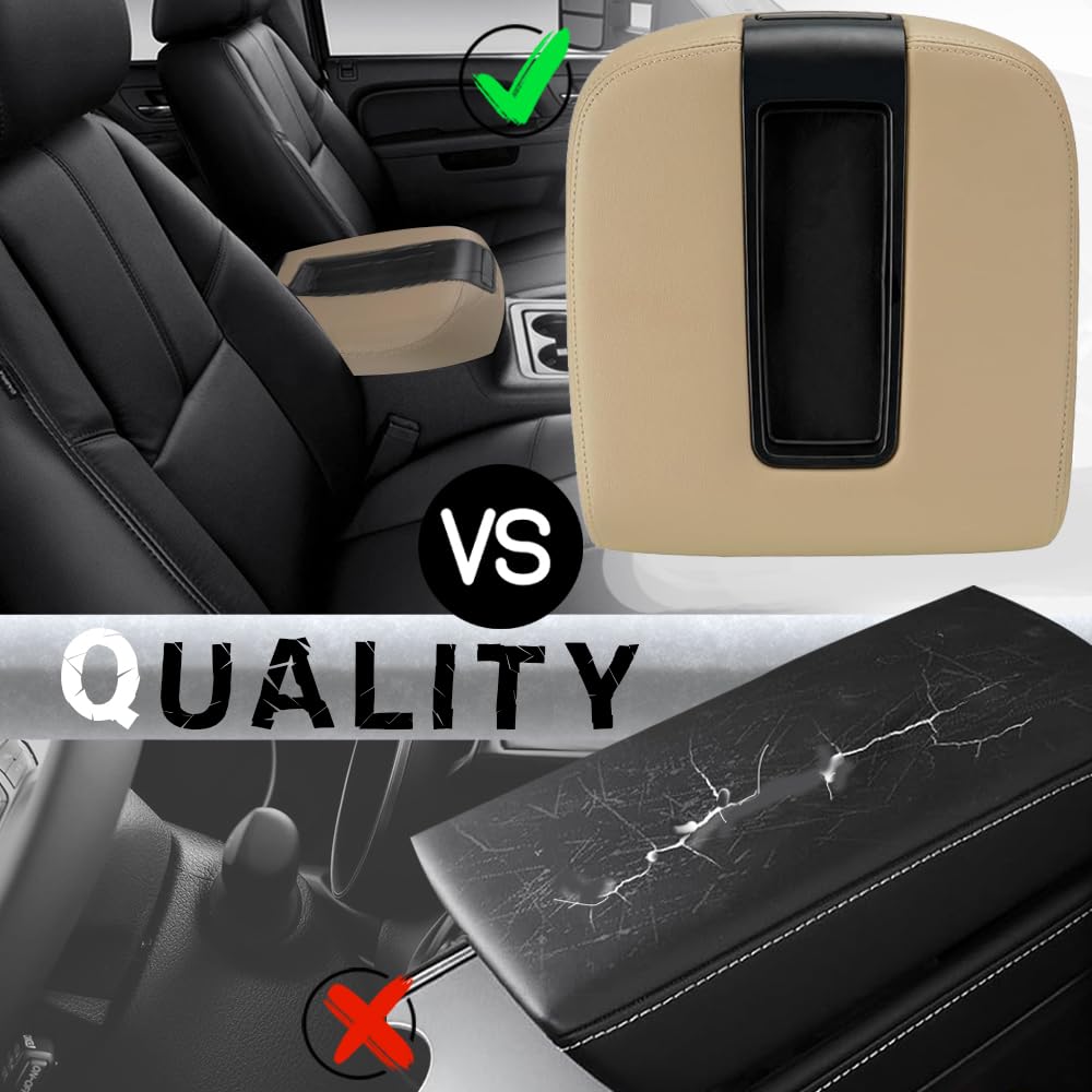 Upgrade Silverado/Sierra Center Console Armrest lid Cover Compatible with 2007-2013 Silverado Tahoe Suburba Avalanche Sierra Yukon XL Arm rest Center Console Cover Lid, Replac OE 19328711, Beige