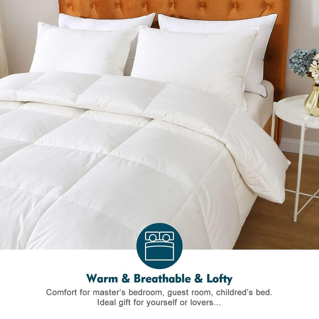 Gray Feathers Down Comforter Twin - 100% Organic Cotton, Medium Warm All Seasons Machine Washable Duvet Insert with Tabs (68x90, Mirage Grey)