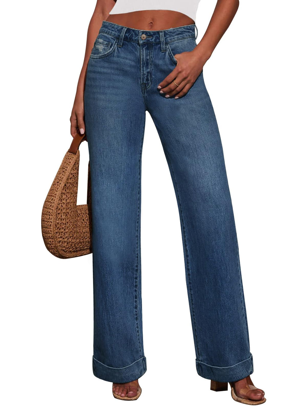 KUNMI Jeans for Women Wide Leg Baggy High Waist Boyfriends Straight Leg Stretchy Denim Pants Trendy Fall 2025