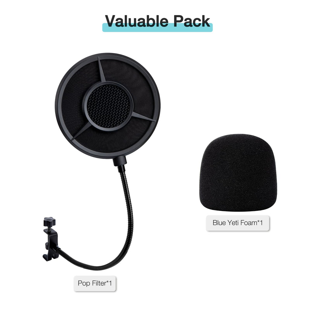 YOUSHARES 2PCS Blue Yeti Pop Filter for Blue Yeti Microphone, Yeti Foam Windscreen with Dead Cat Blue Yeti Mic Cover for Yeti Mic and Blue Yeti Pro USB Microphone