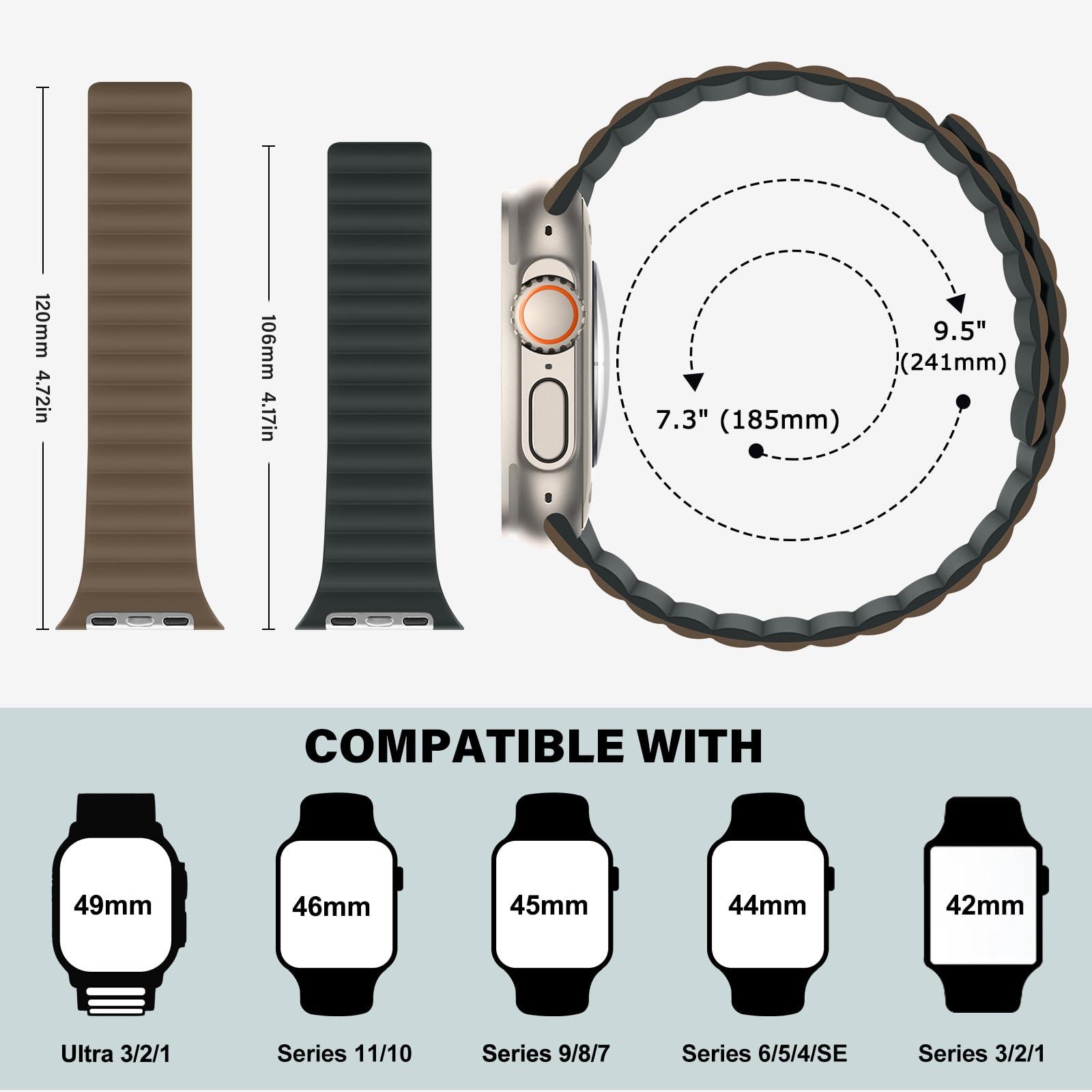 Bisikor Compatible with Apple Watch Band 49 46 45 44 42 41 40 38mm, Double Sided Wearable Silicone Magnetic Strap for iWatch Ultra SE Series 11 10 9 8 7 6 5 4 3 2 1 (38/40/41/42, Beige/Gray)