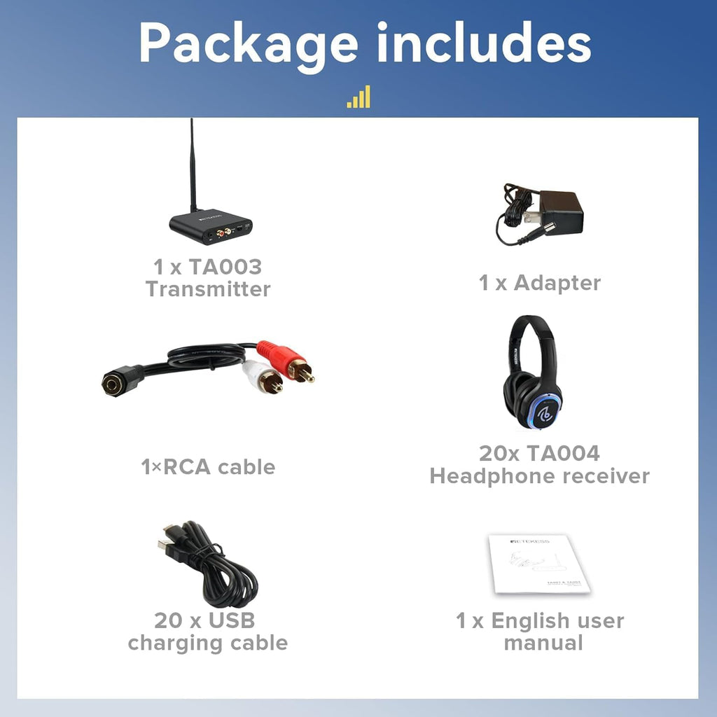 Retekess TA003 Silent Disco System, Silent Disco Transmitter, 3 Channels,Plug and Play, 300m Range for House Party, Fitness and School (1 Transmitter)