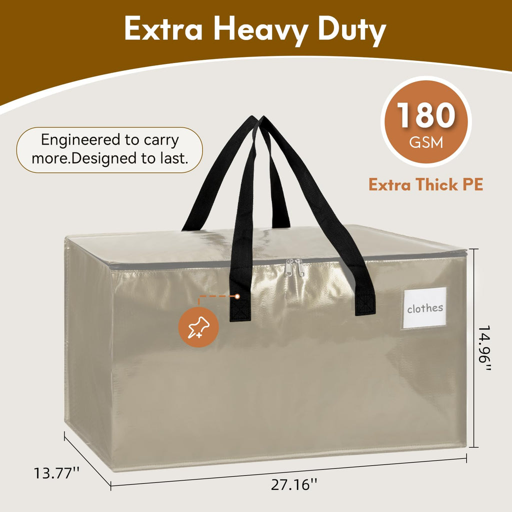2-Pack Extra-Large Heavy-Duty Storage Totes with Reinforced Handles, Durable Zippers & Waterproof Material — Perfect for Space-Saving, Moving, Shipping and Travel (Black)