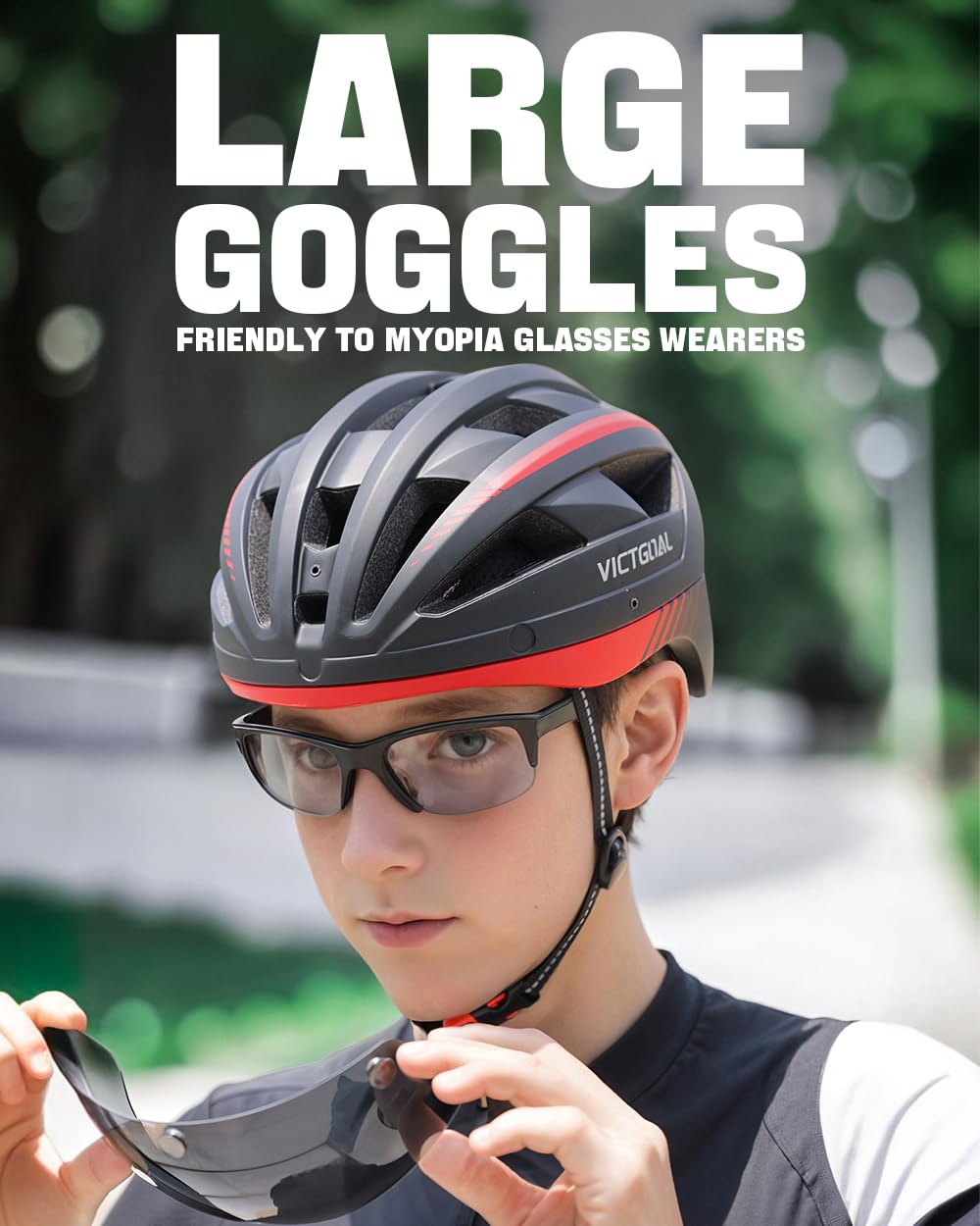 VICTGOAL Bike Helmet with USB Rechargeable Rear Light Detachable Magnetic Goggles Removable Sun Visor Mountain & Road Bicycle Helmets for Men Women Adult Cycling Helmets