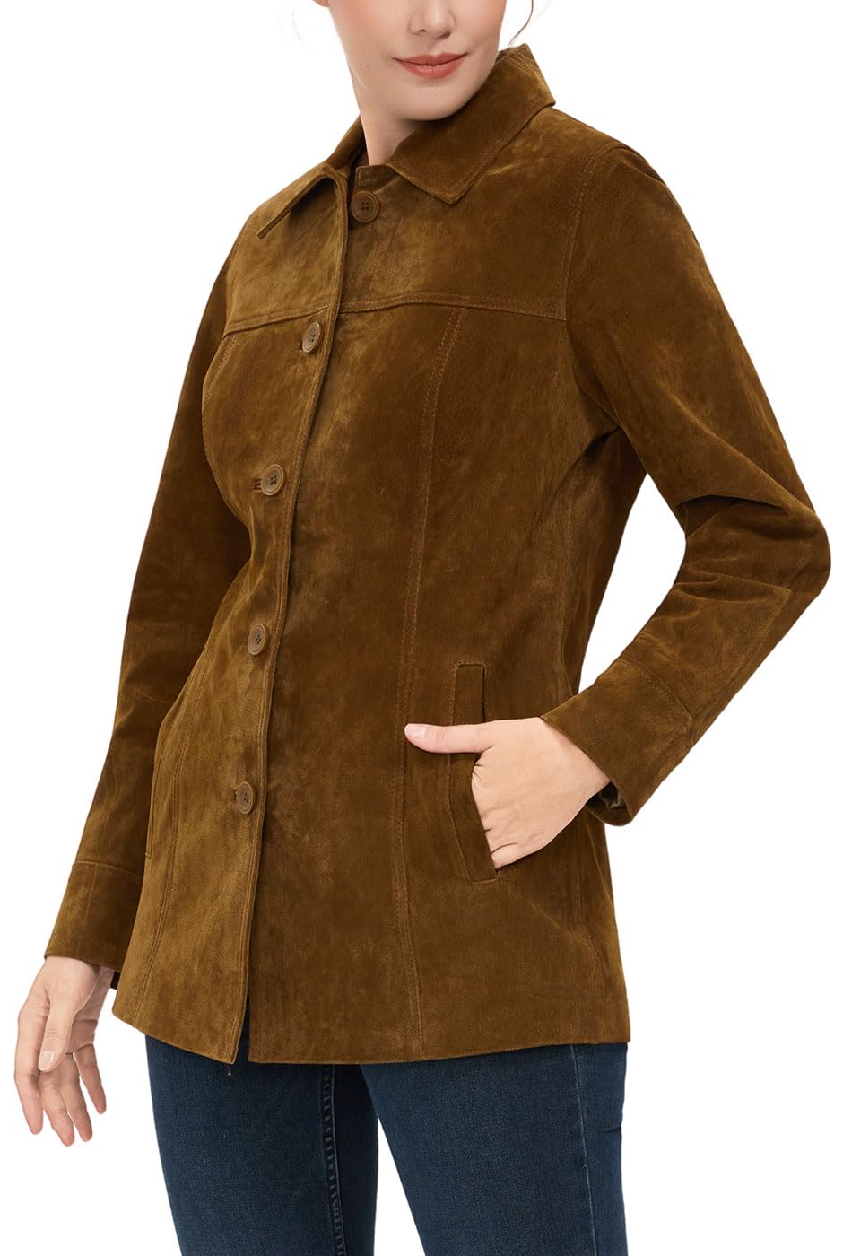 BGSD Women Anna Suede Leather Car Coat (Also available in Plus Size & Petite)