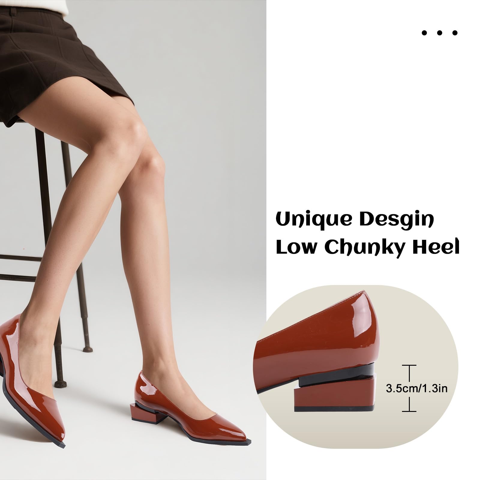 LingxiaUne Dress Shoes for Women, Comfortable Dressy Flats, Womens Chunky Heel Pumps with Arch Support and Pointed Toe