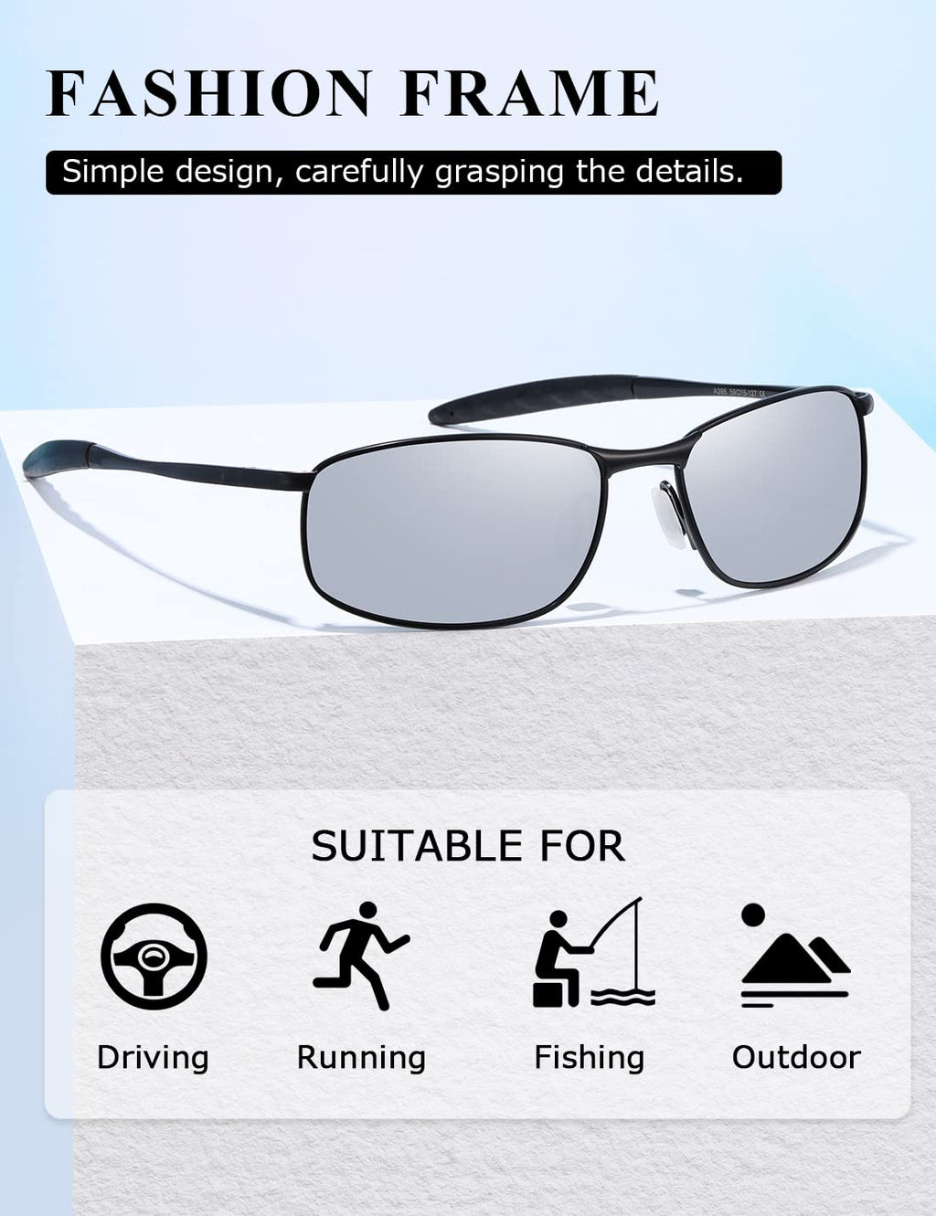 AEVOGUE Polarized Sunglasses For Men Rectangle Metal Frame Retro Sun Glasses AE0395