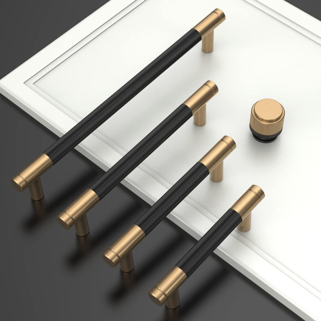 Asidrama 10 Pack 3 Inch(76mm) Matte Black and Champagne Bronze Cabinet Pulls Knurled Cabinet Handles Cupboard Handles Kitchen Cabinet Hardware for Cupboard Drawer Pulls