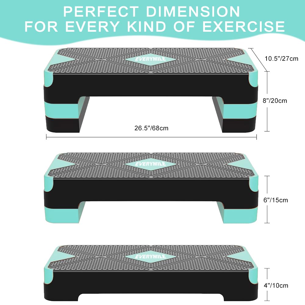 Aerobic Exercise Step, Adjustable Aerobic Stepper for Exercise, Workout Step Platform, Step Up Box, 26.5" Step Deck with 4” 6” 8” Adjustable Height Risers, Women Home Gym Fitness