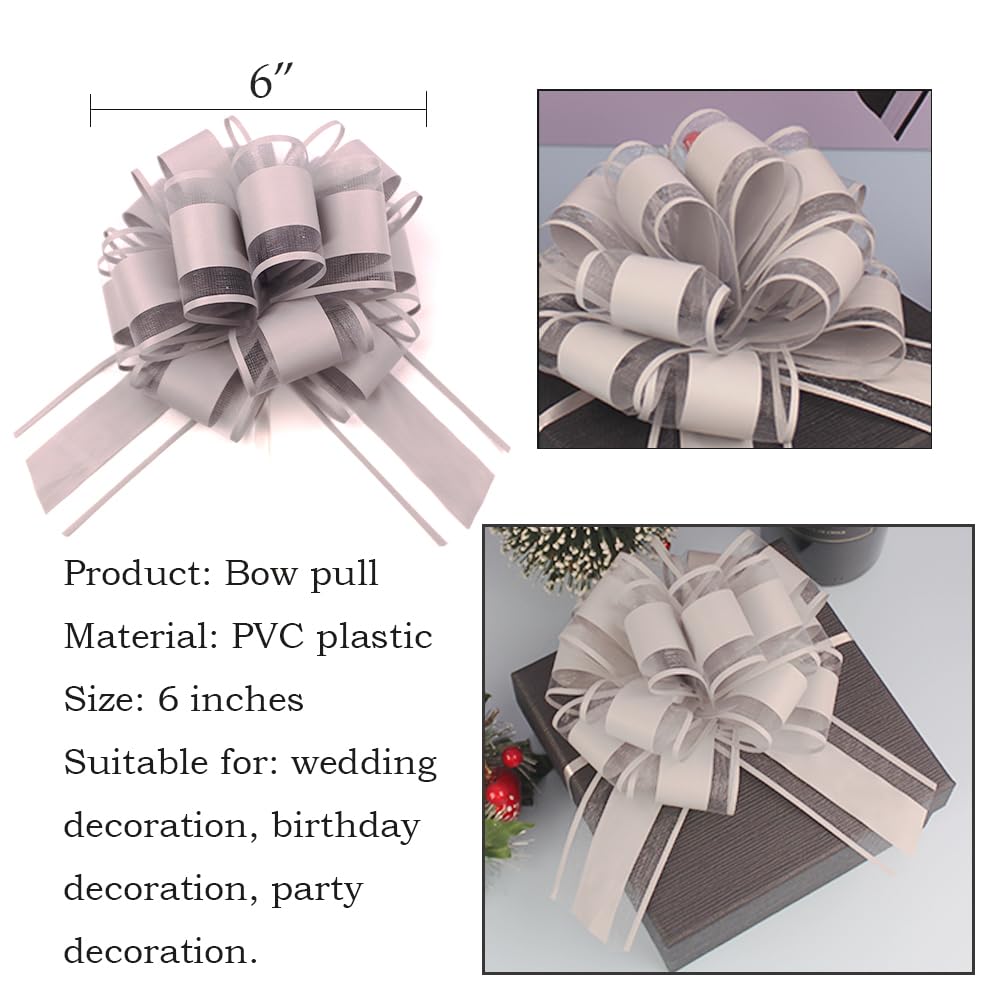 6 PCS Large Pull Bows,Bow for Gift Wrapping,6 inches,Christmas Party Birthday Gift Wedding Ribbon Bows for Wrapping Boxes or Flower Decorations, Valentine's Day Gift Decorations