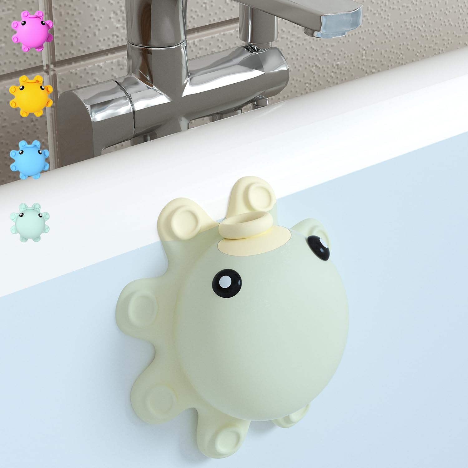 Bathroom Bathtub Overflow Drain Cover- Silicone Bath Tub Drain Cover, Tub Overflow Drain Stopper with Suction Cups, Adds Inches of Water for Deeper Bath, Cute Bathroom Accessories, Baby Blue