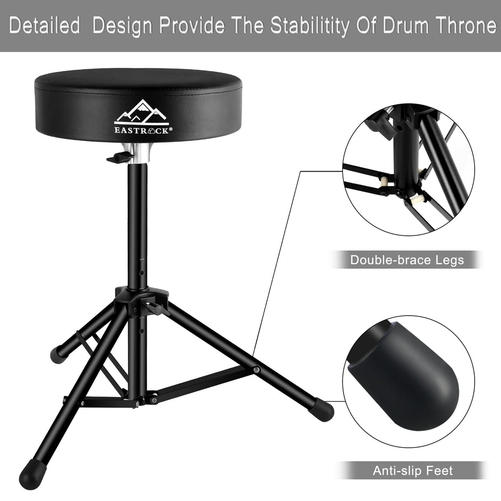 EASTROCK Drum Throne,Padded Drum Seat Drumming Stools with Anti-Slip Feet for Adults and Kids Drummers (Black)
