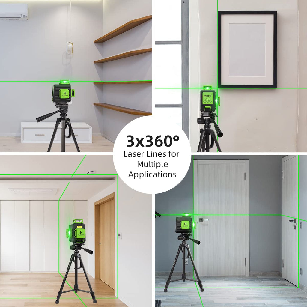 Huepar B03CG Professional 3D Laser Level 360° Self Leveling with 50" Tripod, 3x360 Niveau Laser Tool, 3 Plane Cross Line Lazer Leveler Green Beam, Type-C Charging Port Included
