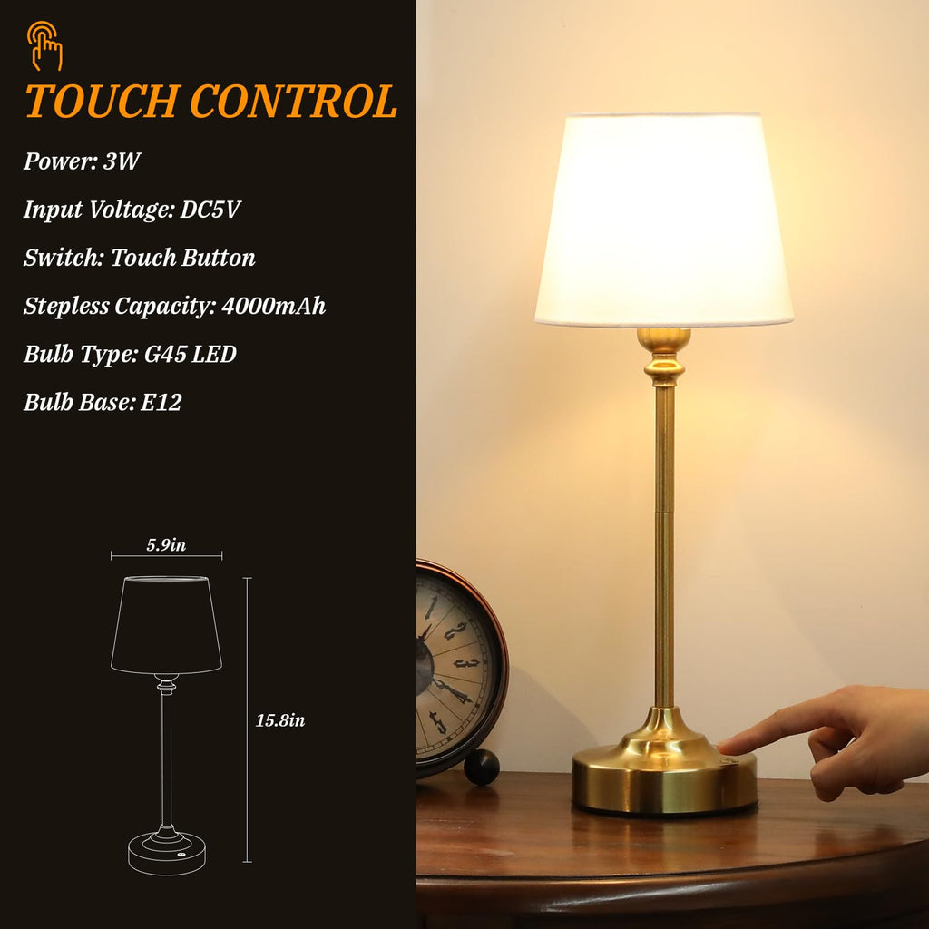 Touch Control Cordlss Table Lamp, USB-C Rechargeable Lamp with Stepless Dimming, 4000mAh Battery Operated Bedside Lamp for Bedroom, Living Room, Night Light & Emergency Lighting, Black, 1 Pack