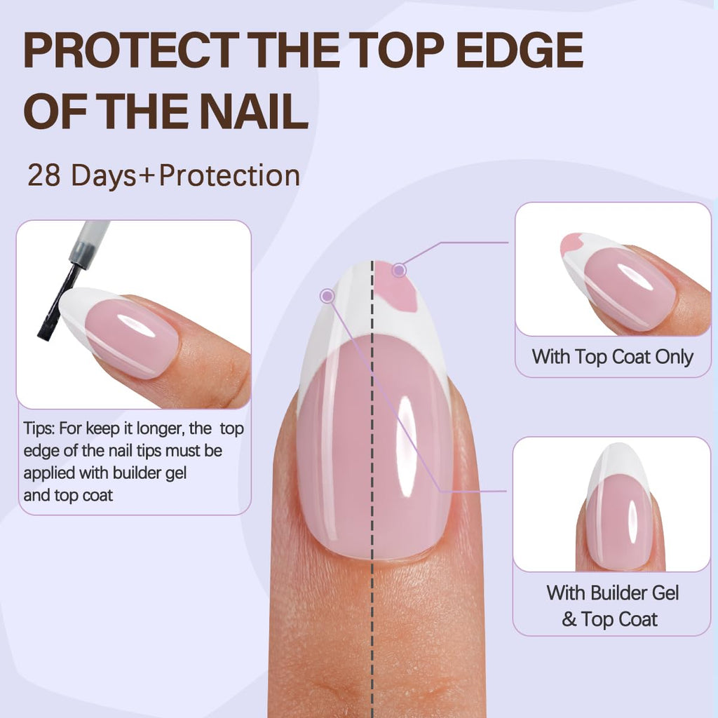 Misssix XBASICTIPS French Tip Press On Nails, 300Pcs French Gel Nail Tips Long Square, Soft Gel Pre-shaped No Need to File 3 in 1 Tips, Fake Nails for Nail Art DIY Extension Designs 15 Sizes