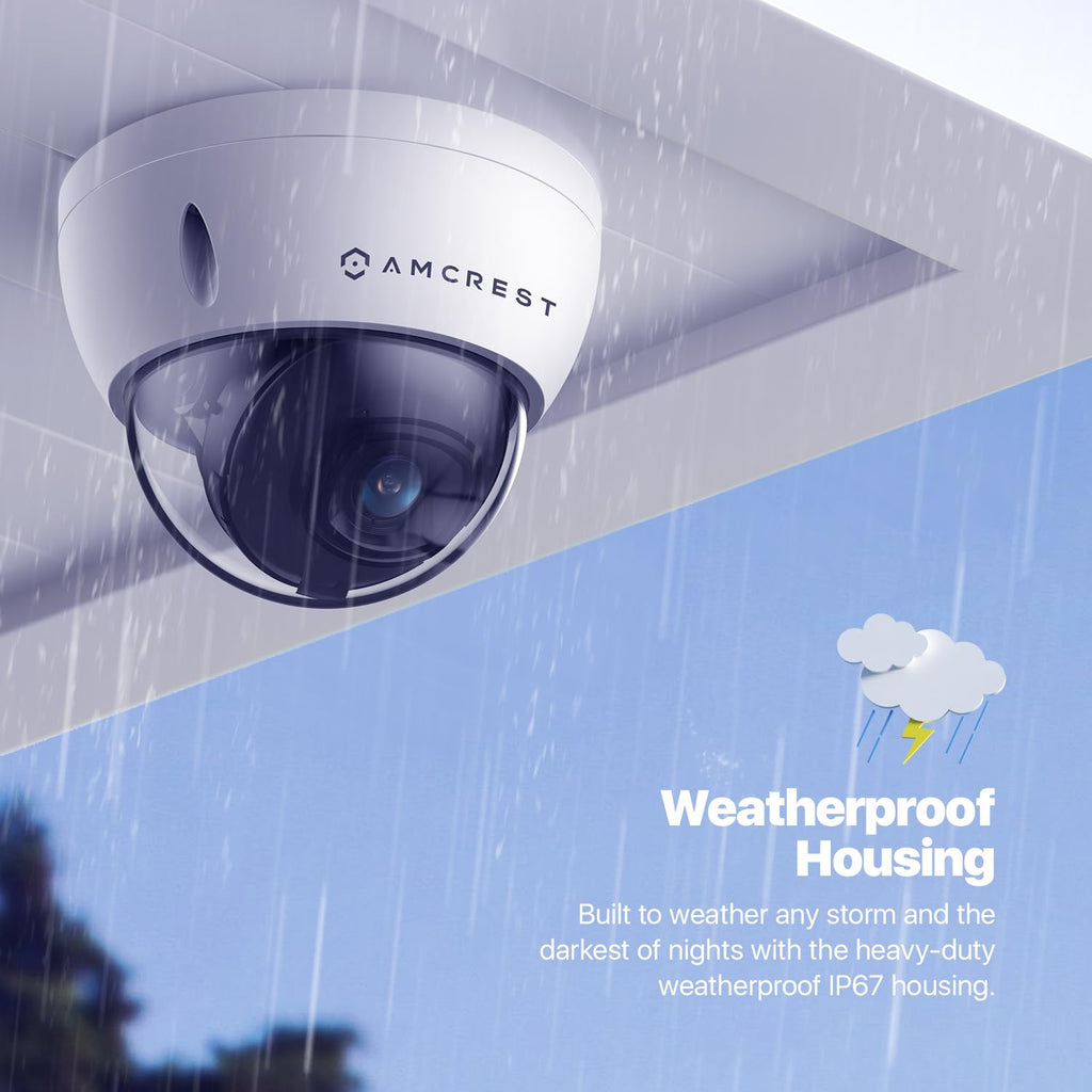 Amcrest 5MP POE Camera, Outdoor Vandal Dome Security POE IP Camera, 5-Megapixel, 98ft NightVision, 2.8mm Lens, IP67, IK10 Resistance, MicroSD 256GB (Sold Separately), Cloud, NVR (IP5M-D1188EW-AI-V3)