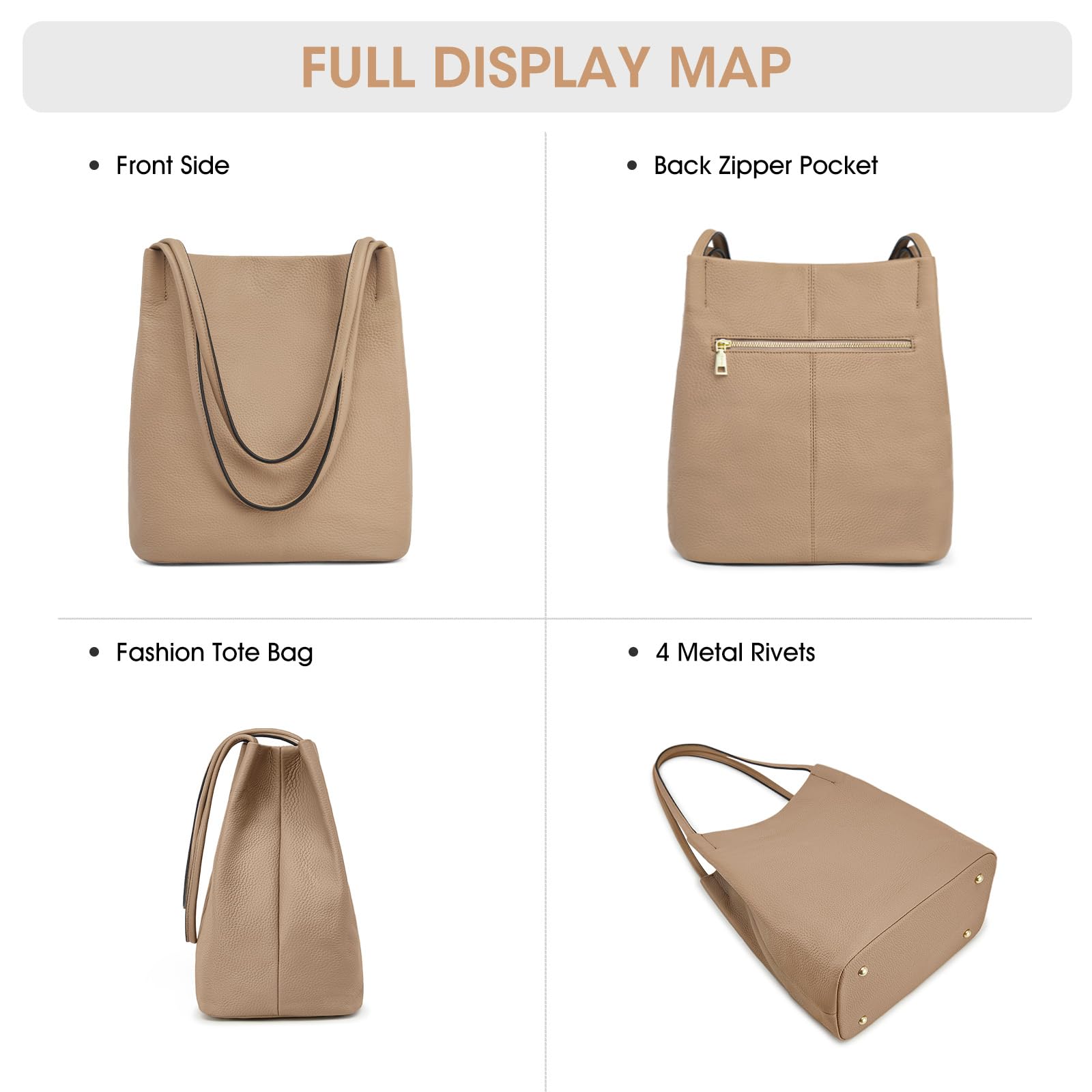 Kattee Women Soft Genuine Leather Totes Shoulder Bag Purses and Handbags with Top Magnetic Snap Closure