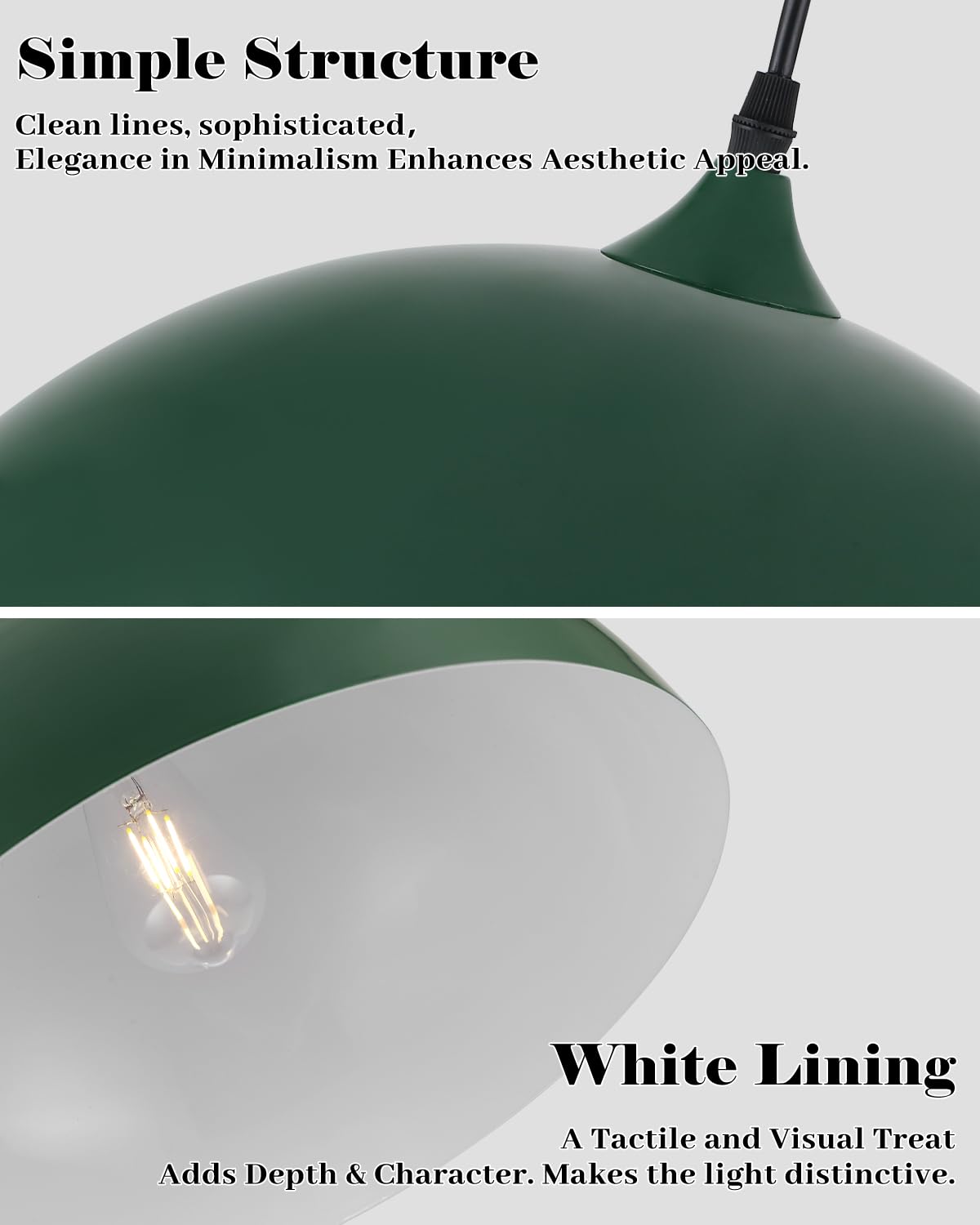 White Pendant Lights, 11.8 inch Pendant Lights Kitchen Island, Farmhouse Pendant Light Fixtures (White Inside), Industrial Pendant Lighting for Dining Room, Bedroom, Hallway (1 Pack)