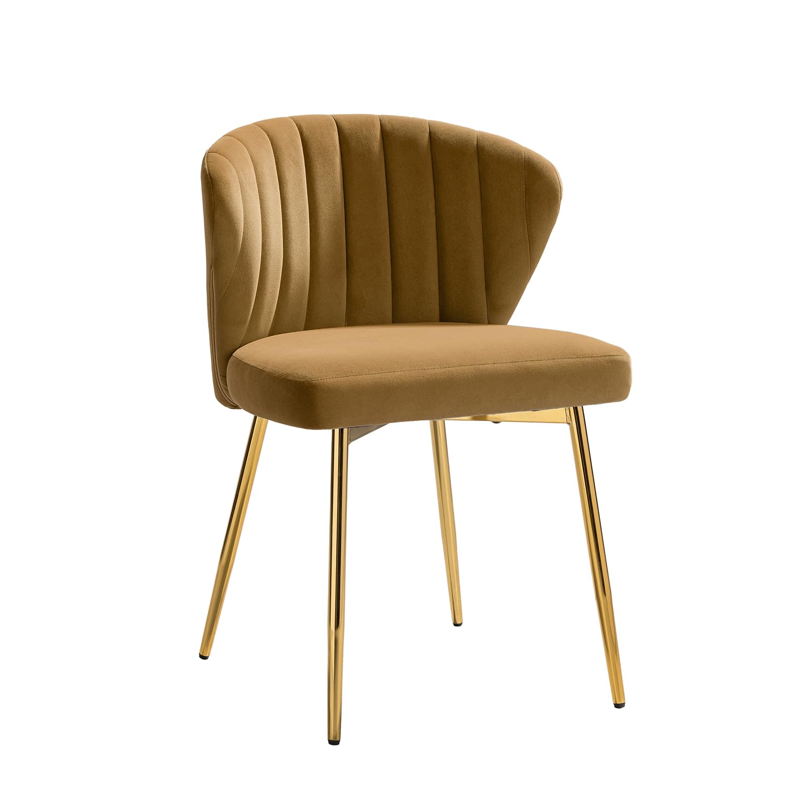 HULALA HOME Velvet Dining Chairs, Modern Small Armless Accent Chair with Gold Metal Legs, Living Room Upholstered Cute Side Chair, Elegant Tufted Back Vanity Chair for Bedroom, Auburn