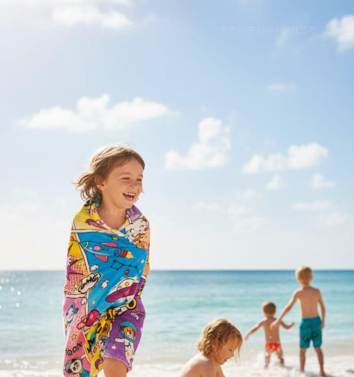 Kids Beach Towel Velour Terry Blanket Throw 100% Cotton Super Soft Absorbent 25.5X51 inches for Bath Swimming Sports Camping Holiday Picnic, Bus Coconut Parasol Lounge Audio Player.